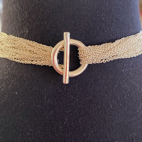 STERLING SILVER MULTI CHAIN HEART TOGGLE NECKLACE - Picture 3 of 3